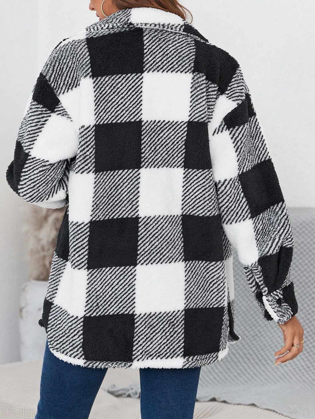 Sandeluxe Furry Plaid Coat