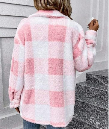 Sandeluxe Furry Plaid Coat