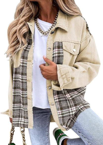 Sandeluxe Plaid Denim Jacket