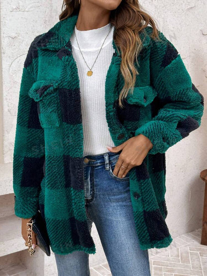 Sandeluxe Furry Plaid Coat