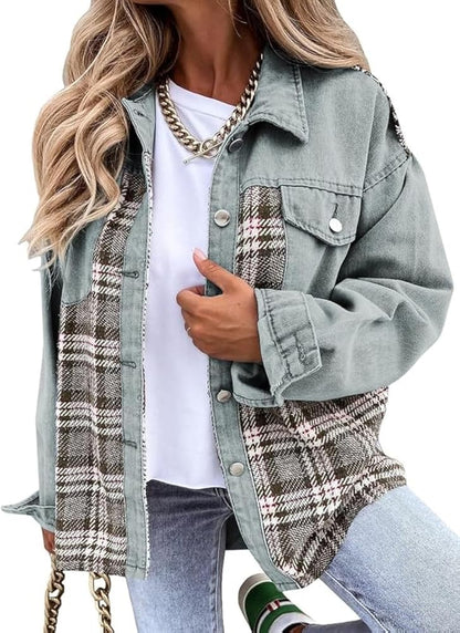 Sandeluxe Plaid Denim Jacket