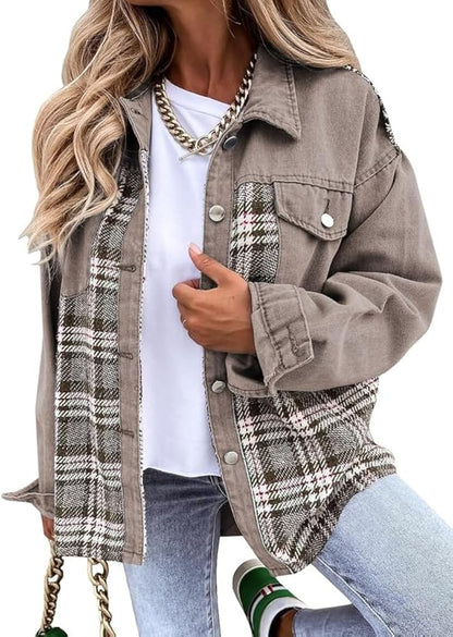 Sandeluxe Plaid Denim Jacket