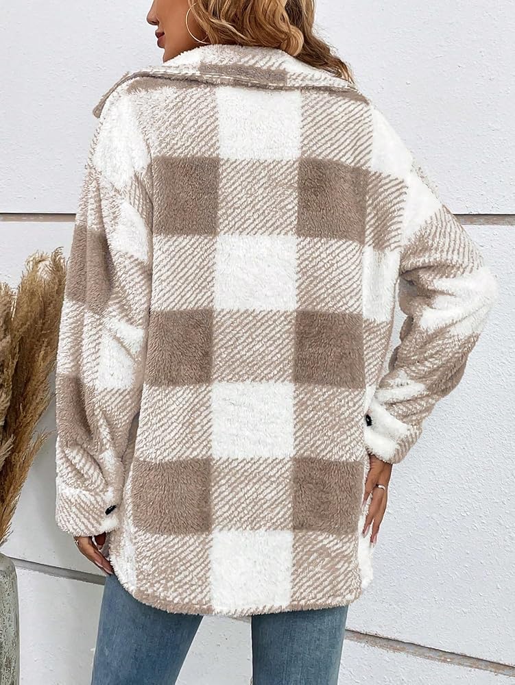 Sandeluxe Furry Plaid Coat