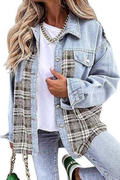 Sandeluxe Plaid Denim Jacket