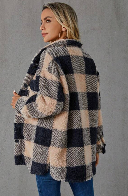 Sandeluxe Furry Plaid Coat