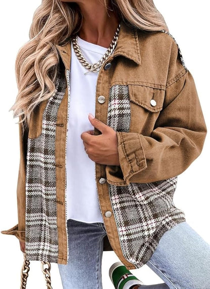 Sandeluxe Plaid Denim Jacket