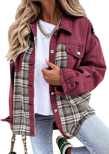 Sandeluxe Plaid Denim Jacket