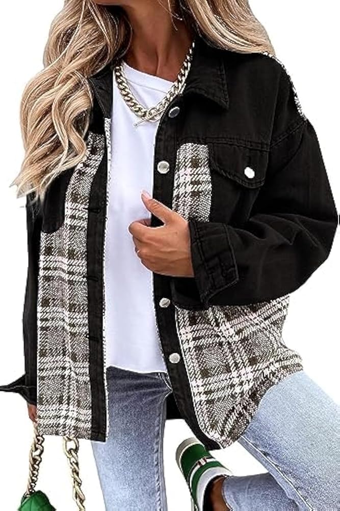 Sandeluxe Plaid Denim Jacket