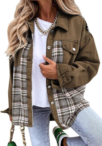 Sandeluxe Plaid Denim Jacket