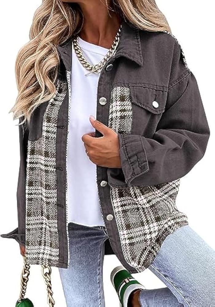 Sandeluxe Plaid Denim Jacket