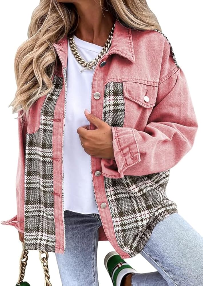 Sandeluxe Plaid Denim Jacket