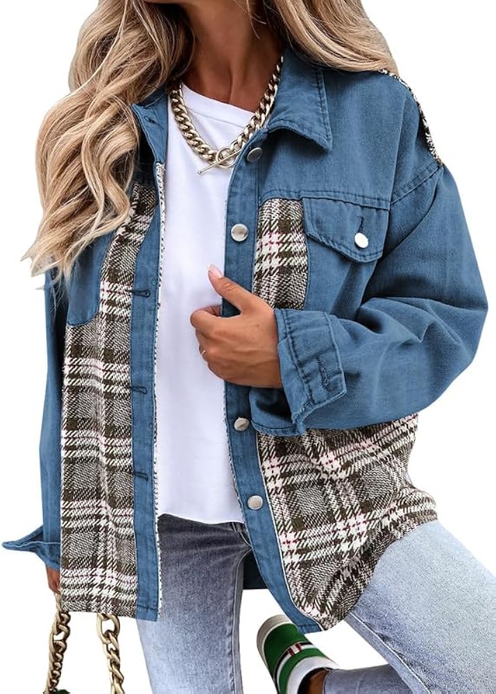 Sandeluxe Plaid Denim Jacket