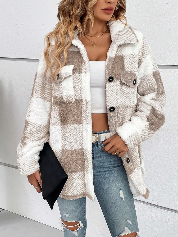 Sandeluxe Furry Plaid Coat